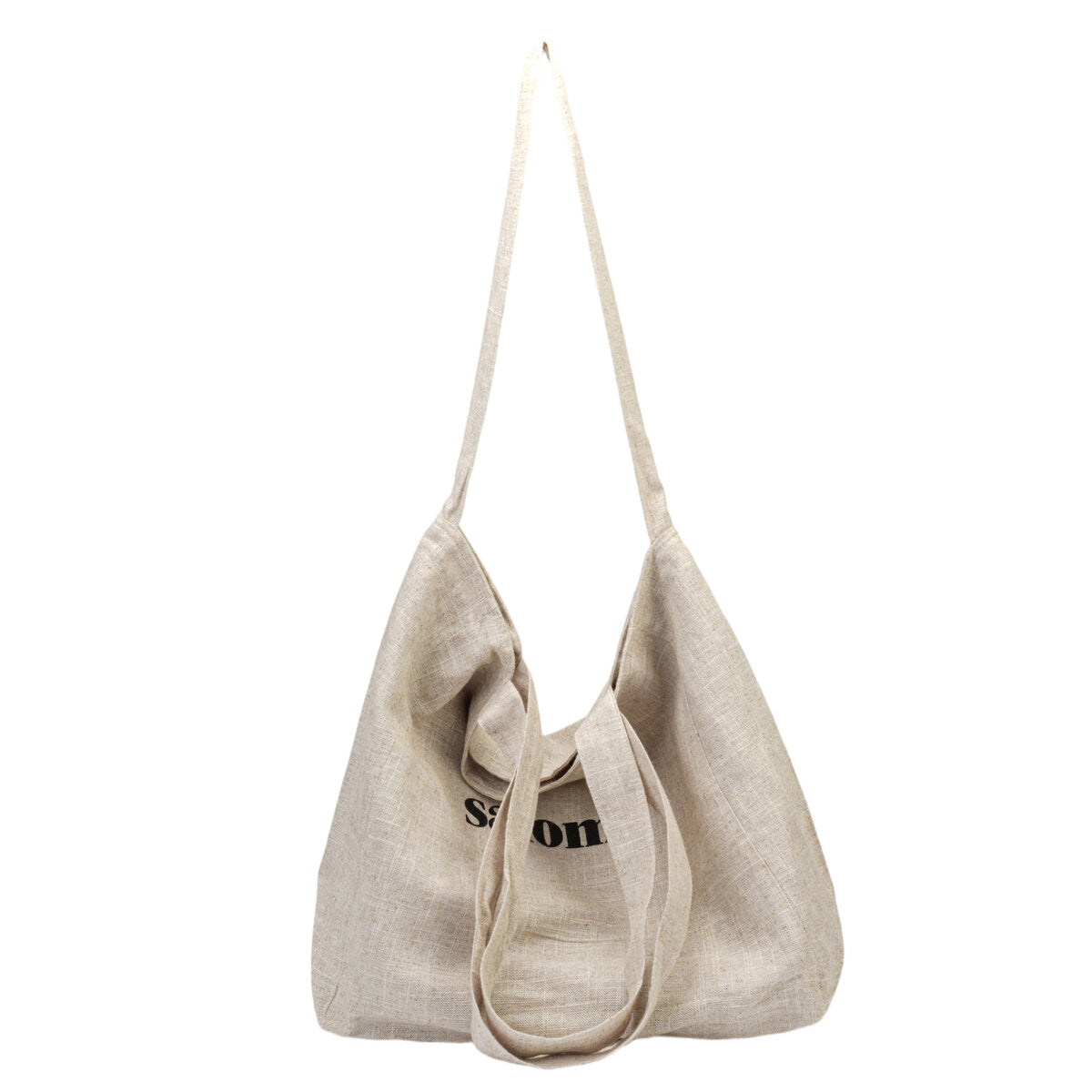 Natural Linen Oversized Tote Bag with “Salomé” Letter Print – Large Capacity Slouchy Shoulder Handbag