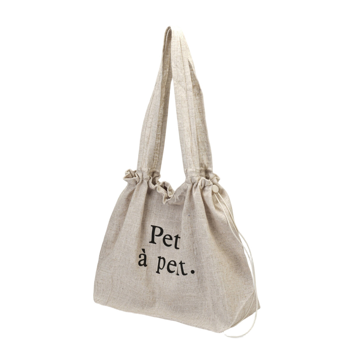 Natural Linen Oversized “Petit à petit.” Drawstring Tote Bag – Large Capacity Slouchy Shoulder Handbag