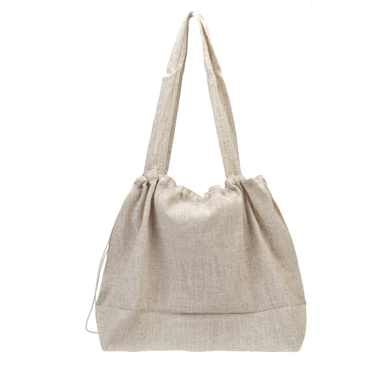 Natural Linen Oversized “Petit à petit.” Drawstring Tote Bag – Large Capacity Slouchy Shoulder Handbag