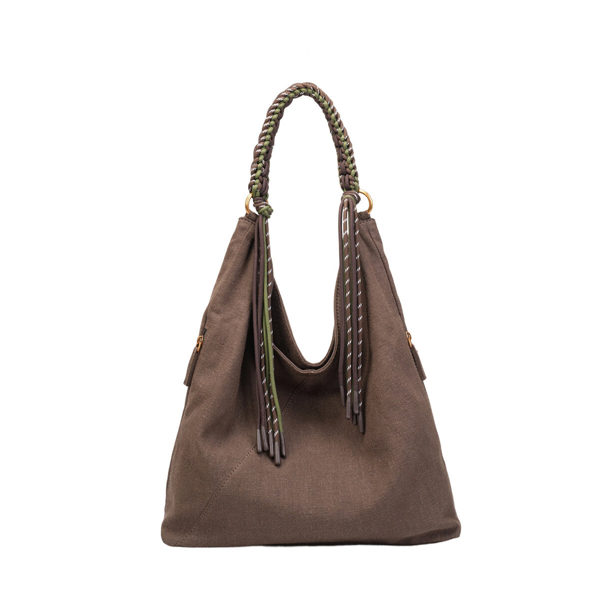 Natural Ramie Canvas Braided Handle Tote Bag – Large Capacity Lightweight Shoulder Bag