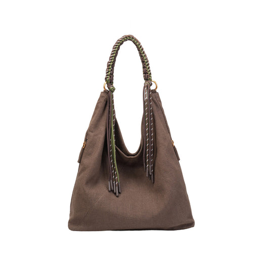 Natural Ramie Canvas Braided Handle Tote Bag – Large Capacity Lightweight Shoulder Bag