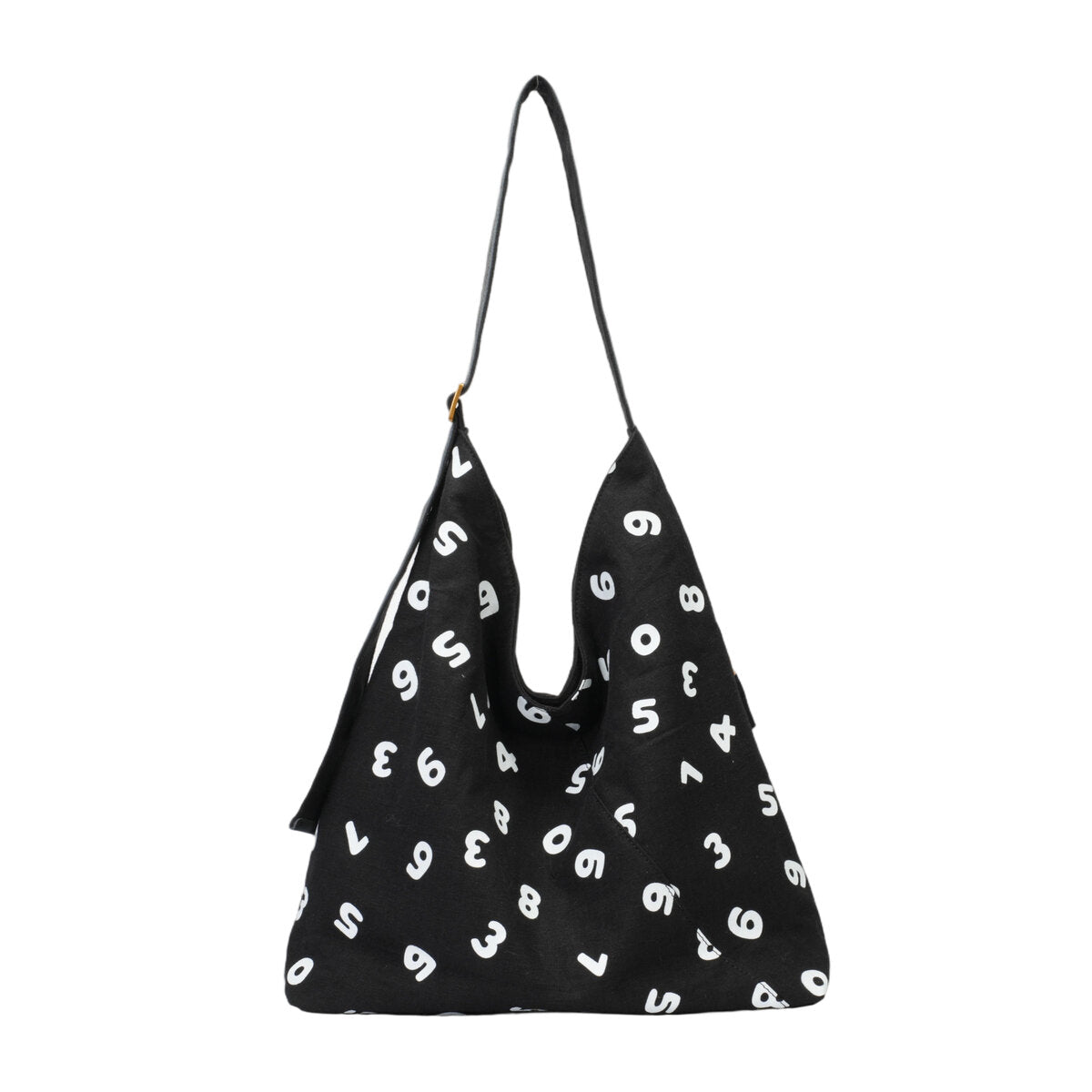Natural Ramie Oversized Hobo Tote Bag with Number Print & Leather Strap – Ultra-Light Slouchy Shoulder Bag