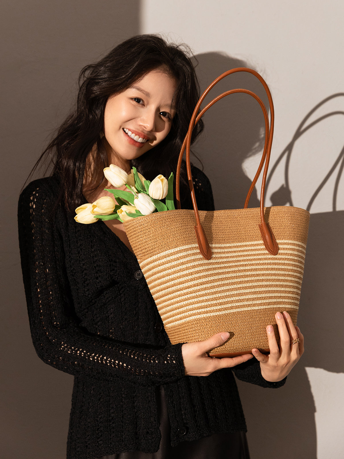 natural straw woven basket tote bag sand 5
