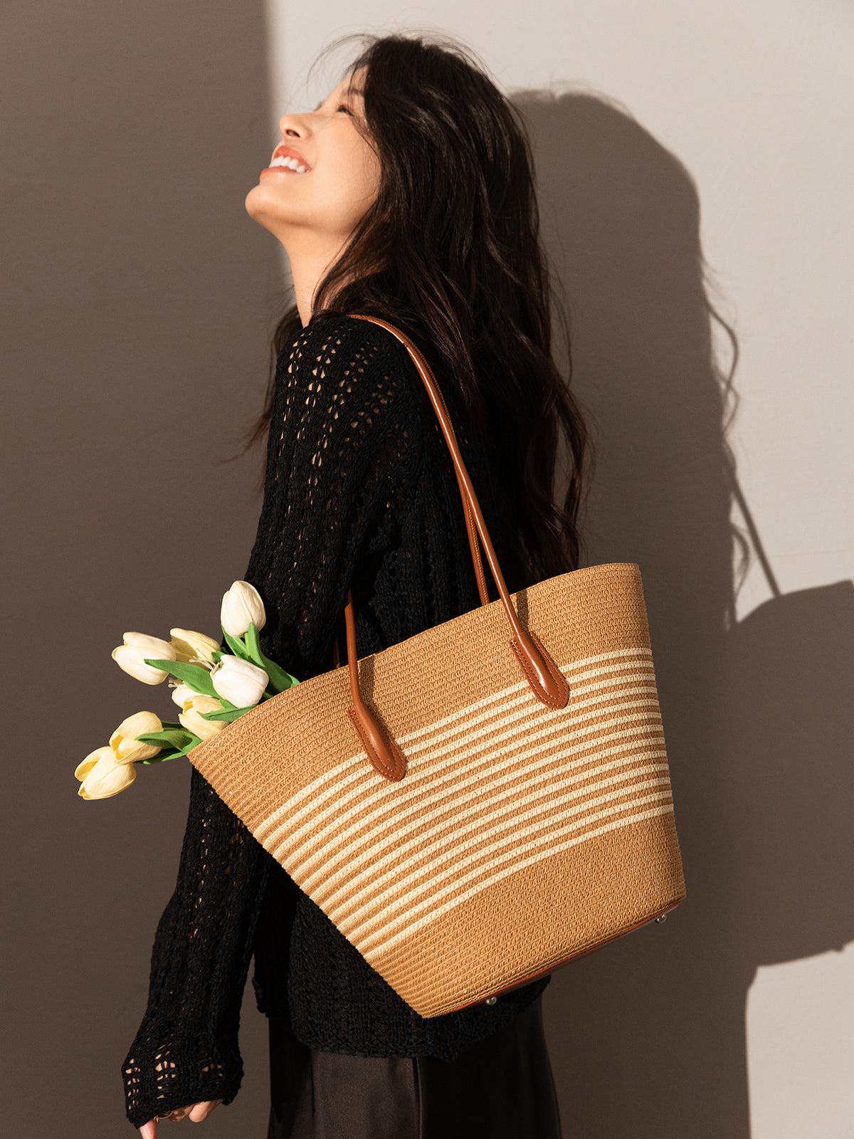 natural straw woven basket tote bag sand 7