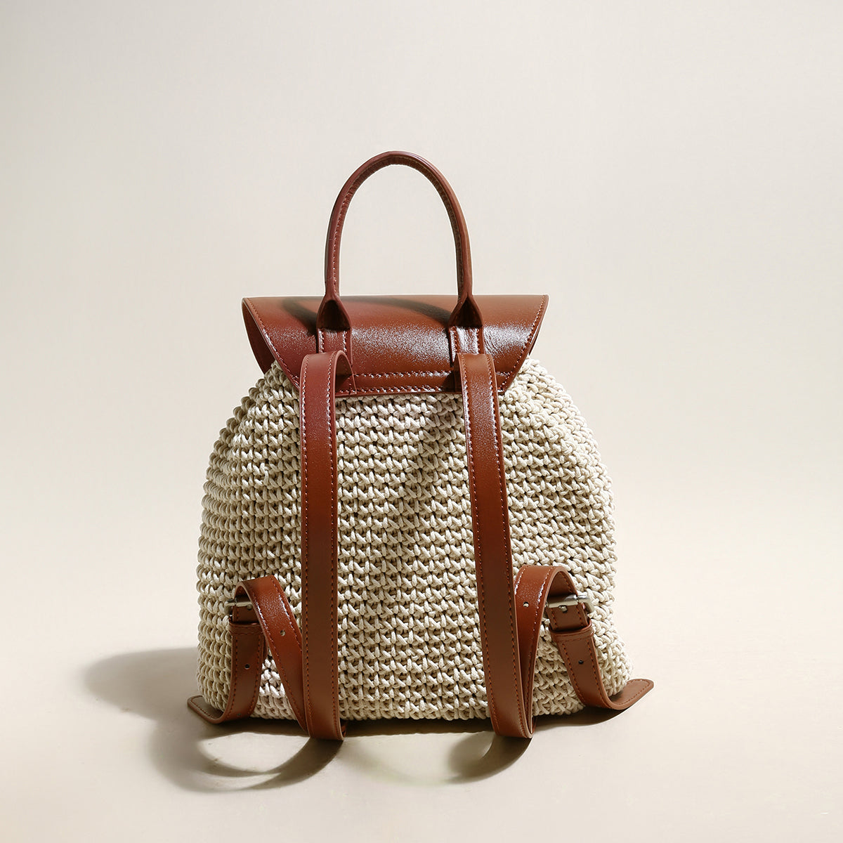 natural white cotton woven backpack with leather straps white 3
