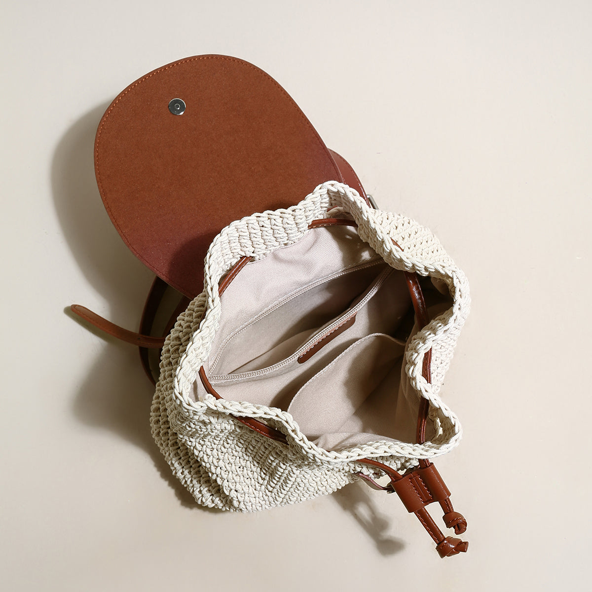 natural white cotton woven backpack with leather straps white 4