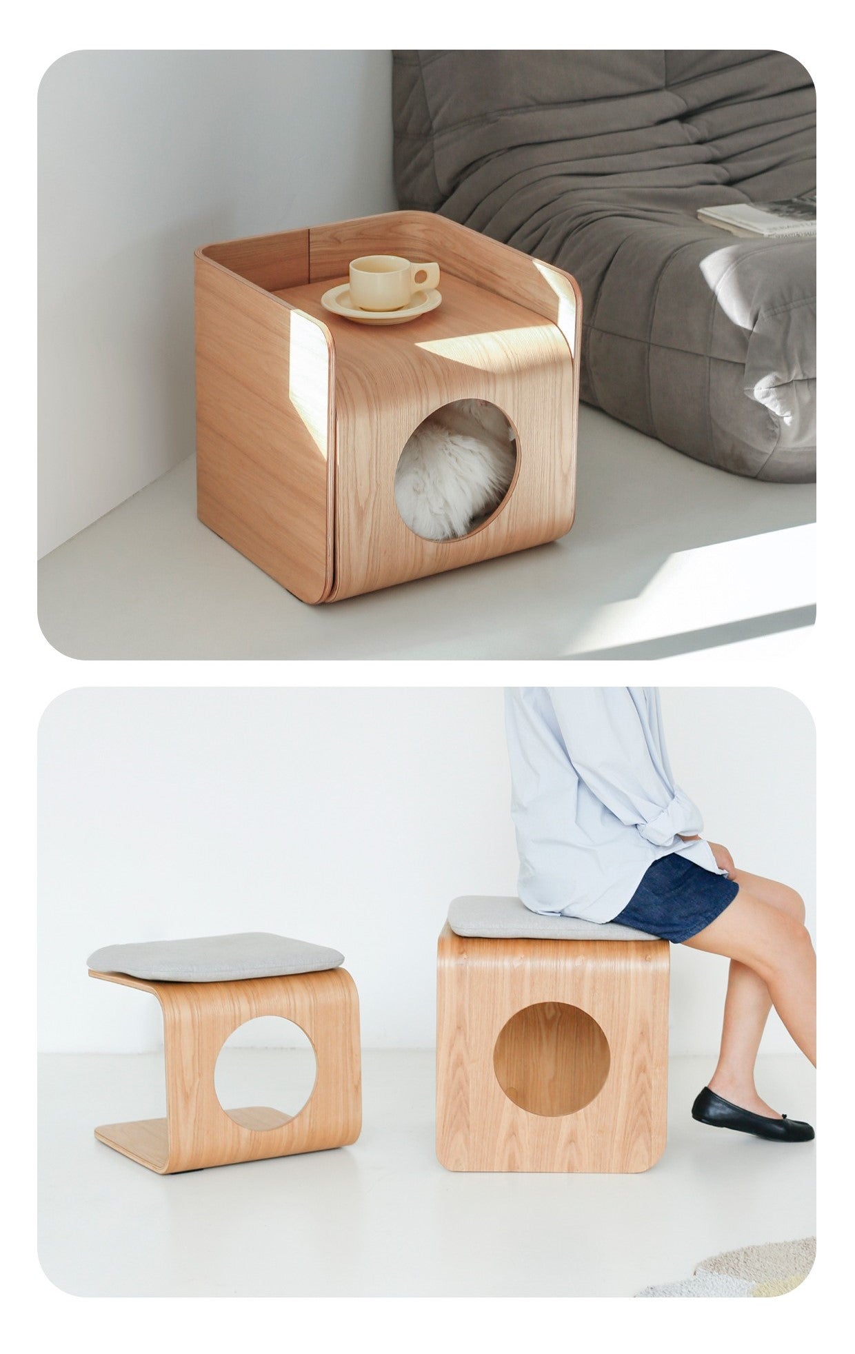 natural wood cat bed house 3