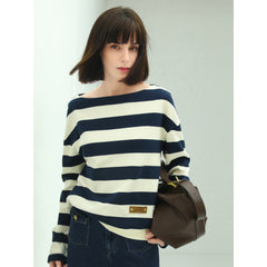 Nautical Boat Neck Long Sleeved Striped Knitted Tee