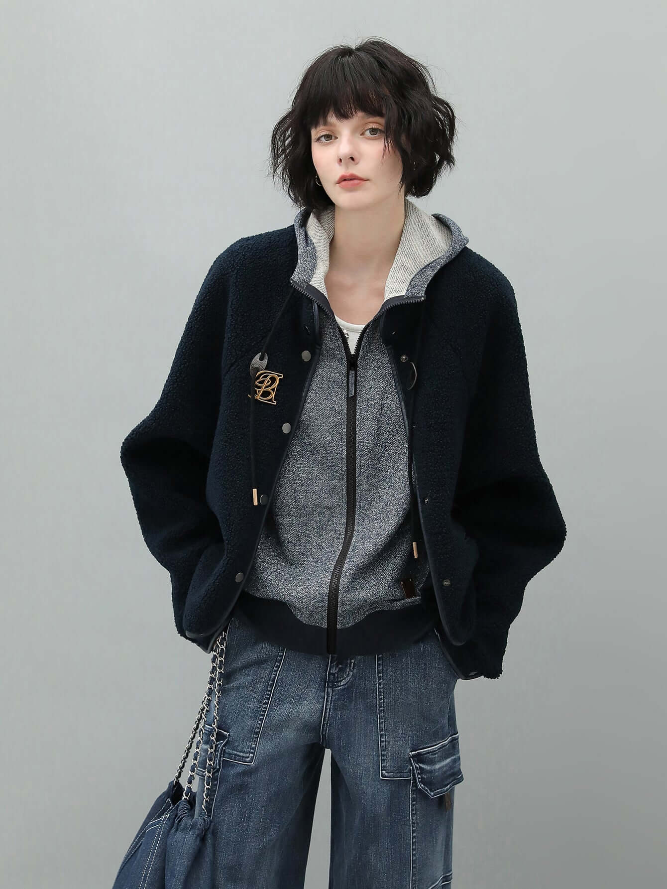 navy blue stand collar fleece jacket all navy 2