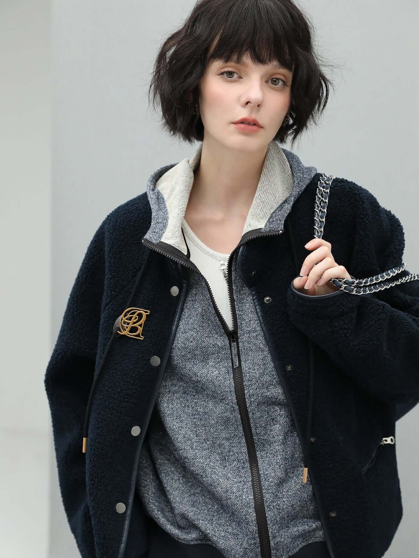 navy blue stand collar fleece jacket all navy 3