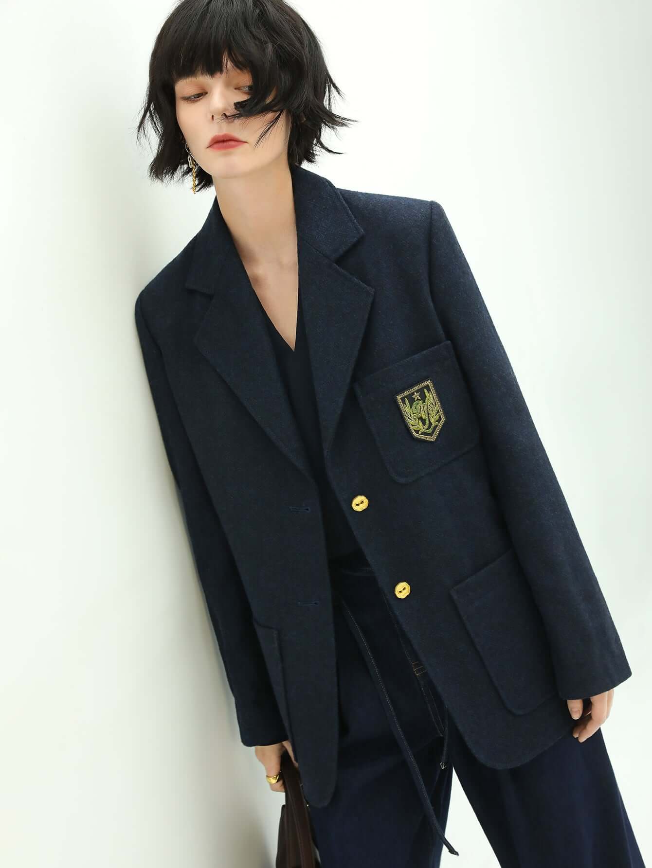 navy double button british style college coat all navy 1