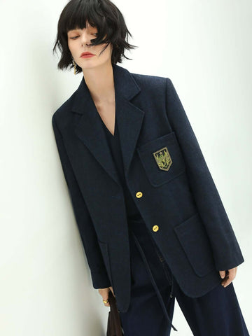 Navy Double Button British Style College Coat