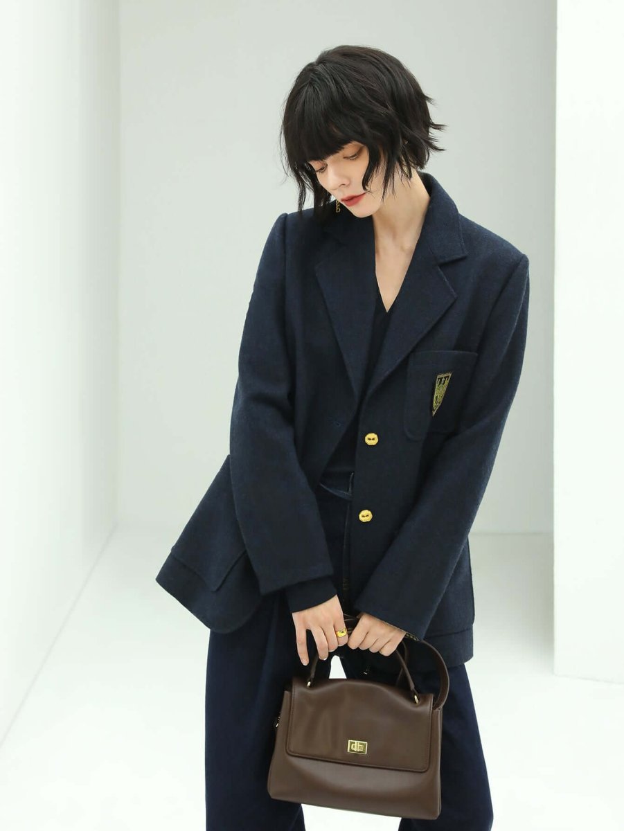 navy double button british style college coat all navy 3