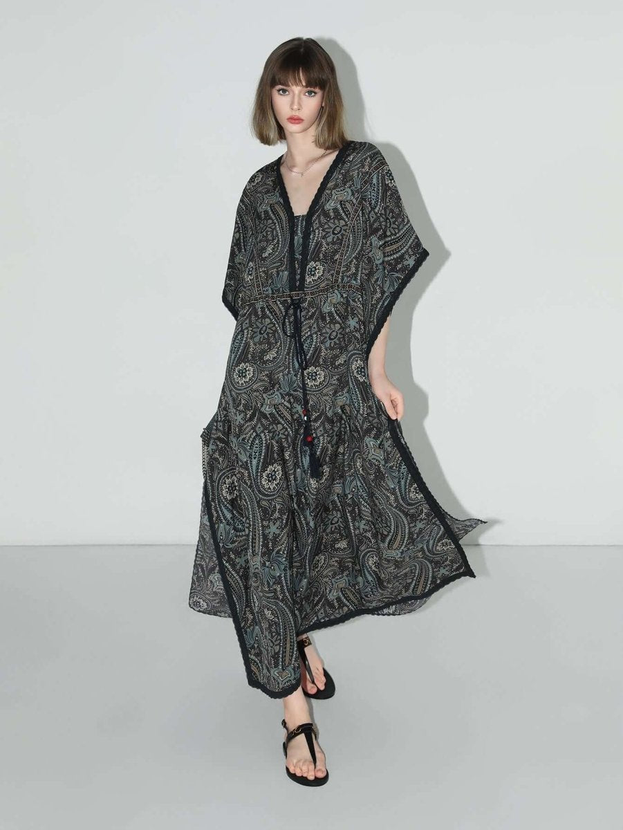 navy paisley batwing vacation dress all navy 1