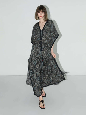 Navy Paisley Batwing Vacation Dress