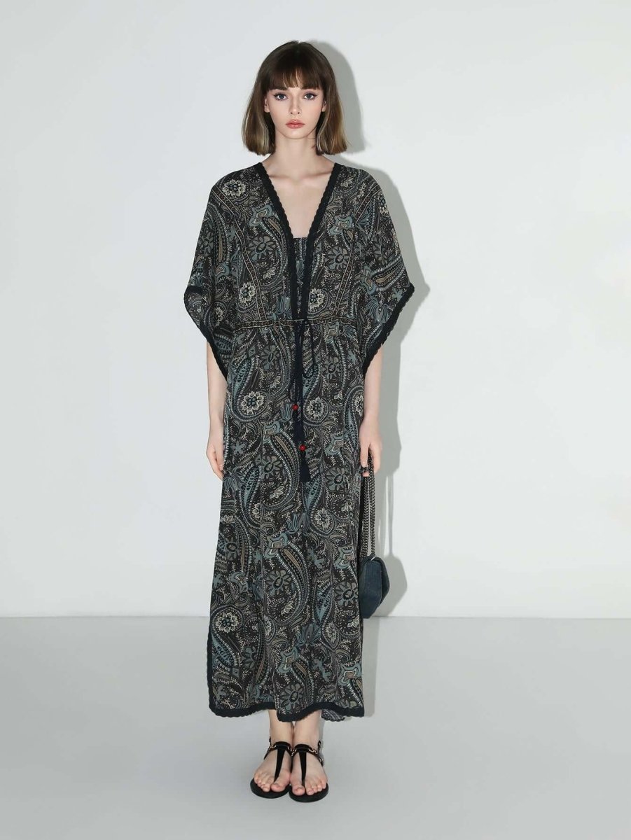navy paisley batwing vacation dress all navy 2
