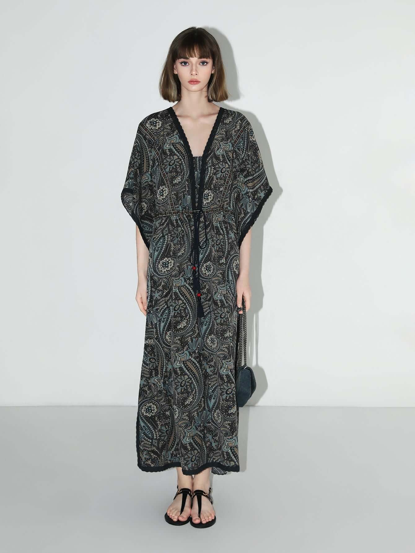 navy paisley batwing vacation dress all navy 2