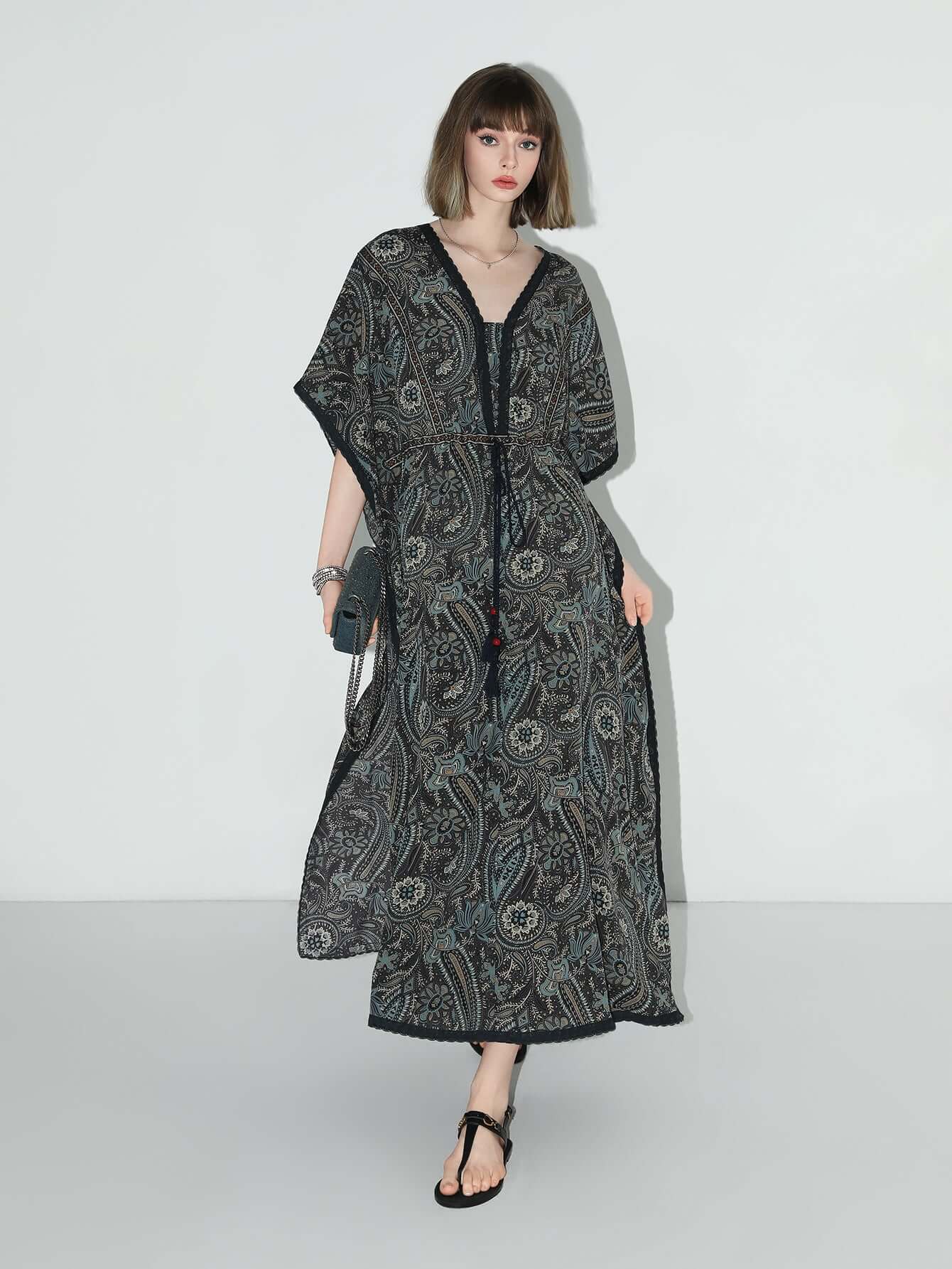 navy paisley batwing vacation dress all navy 3