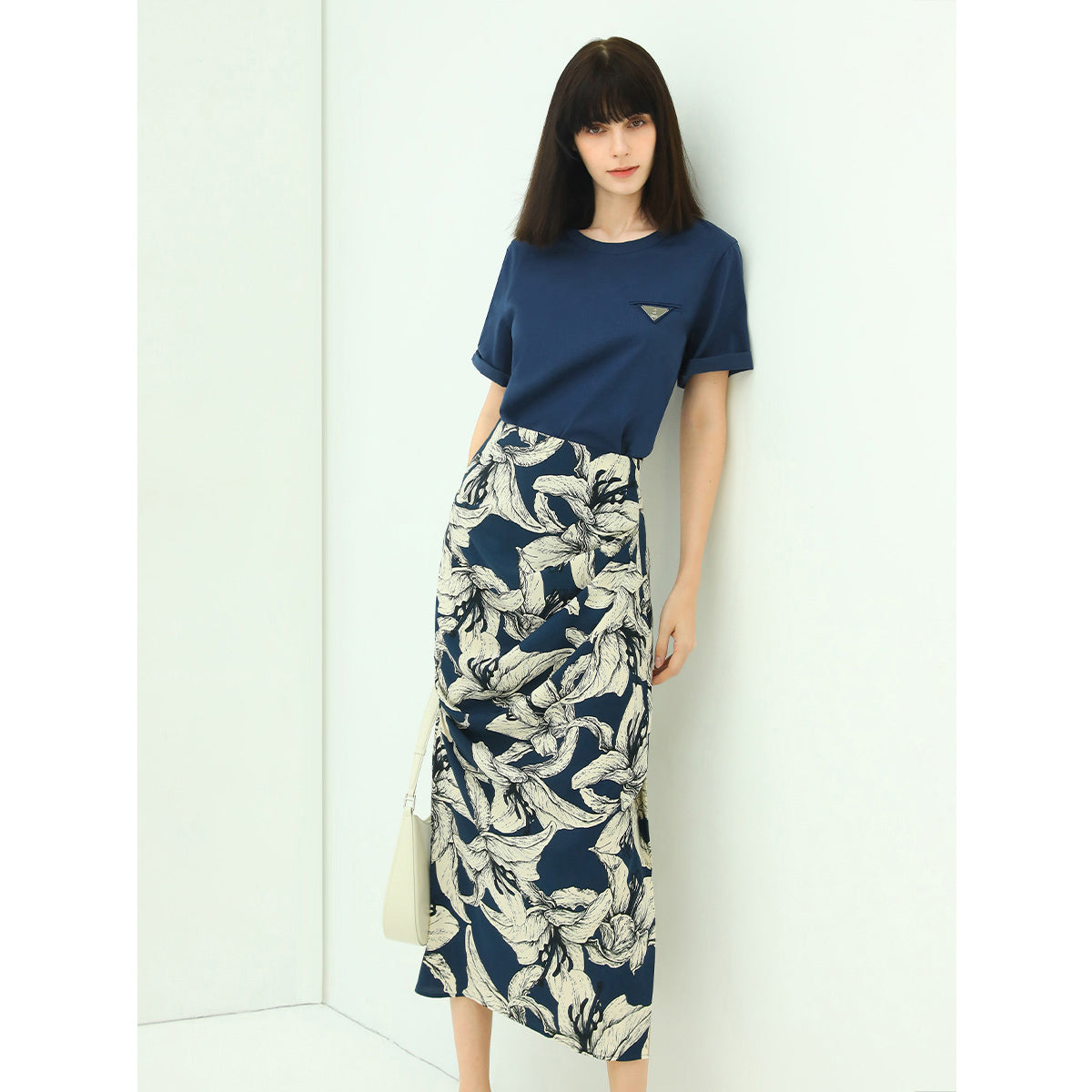 night lily shirring navy chiffon wrap skirt all navy 2
