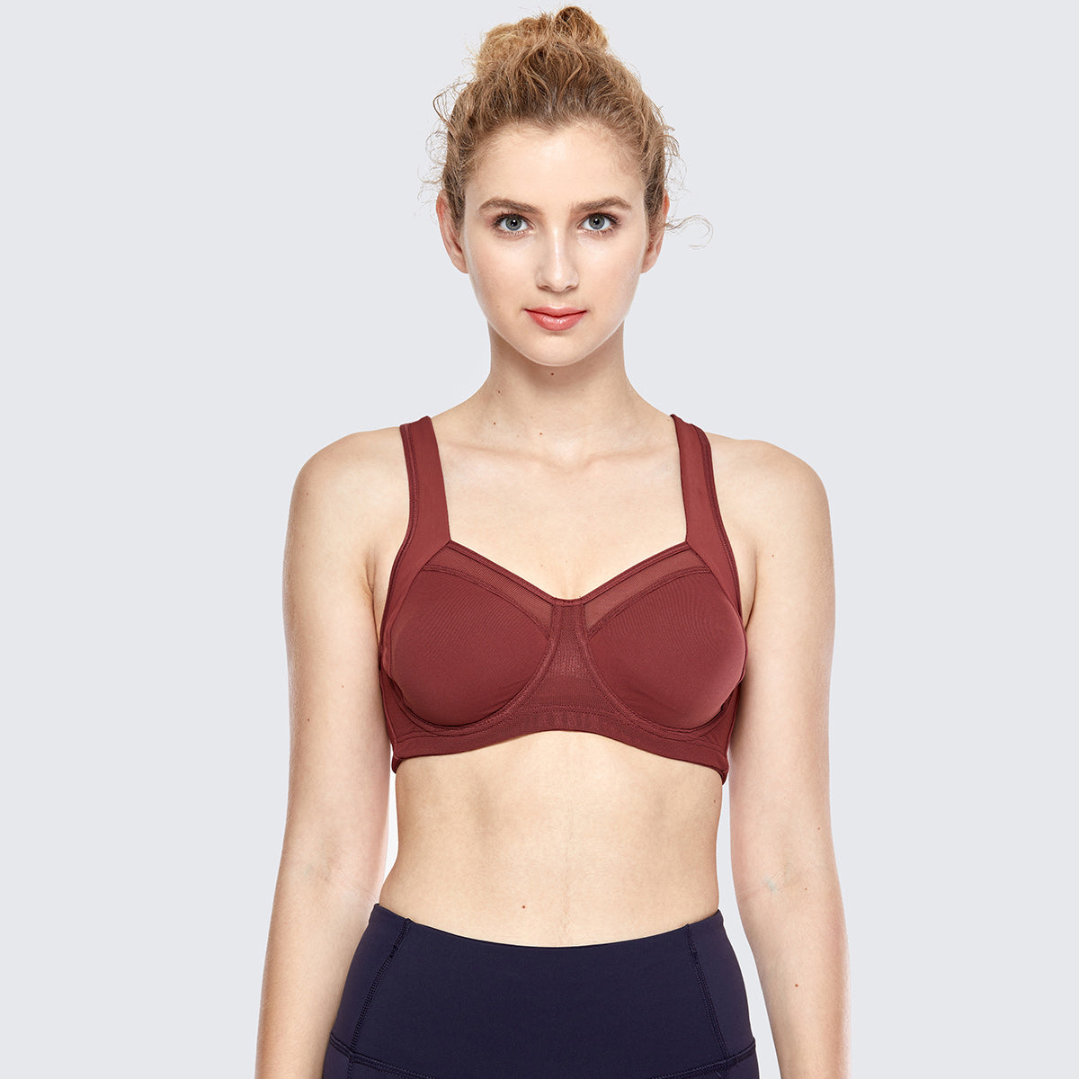 no bounce high support workout bra all brown 1