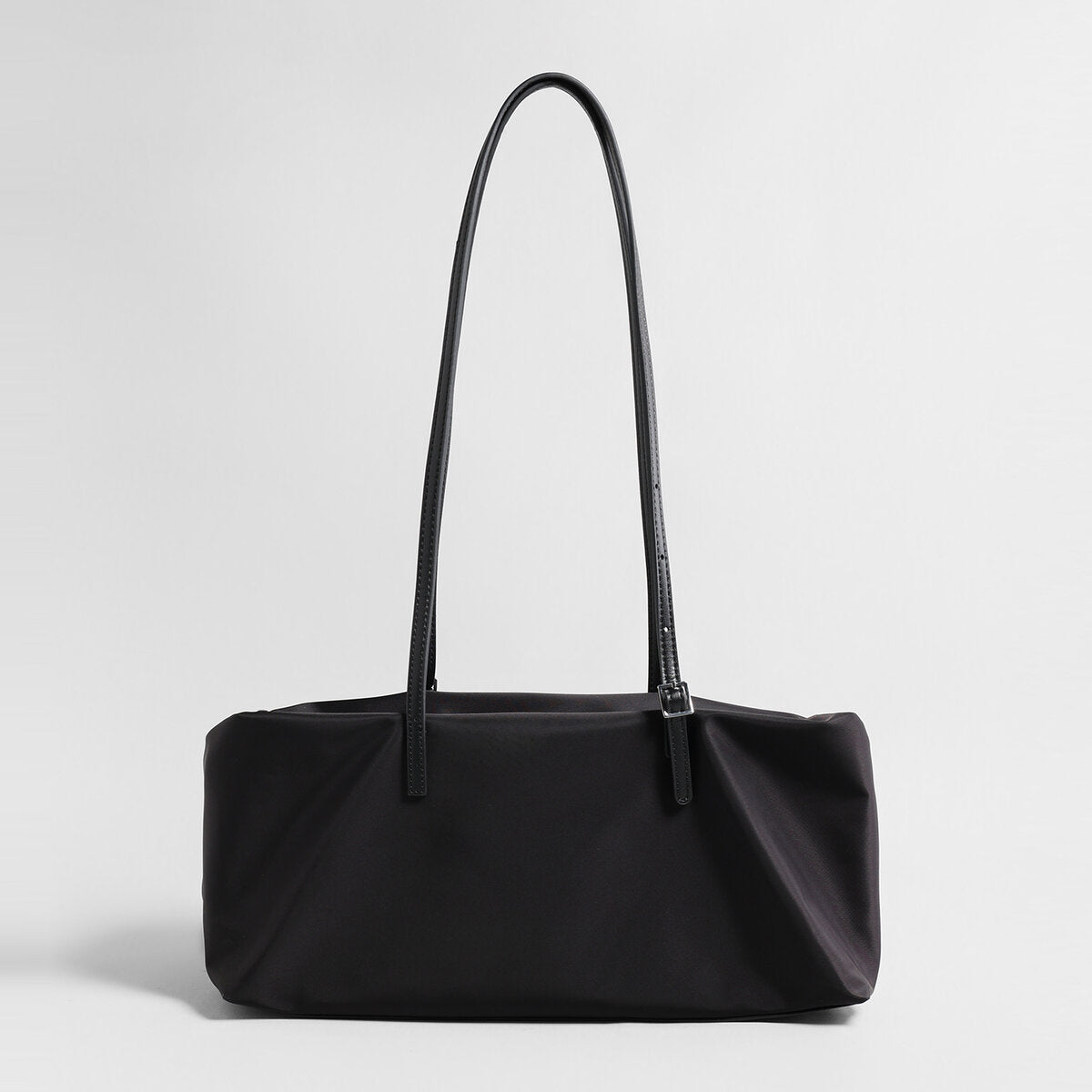 Nylon Boston Shoulder Bag – Structured Waterproof Boxy Bag with Adjustable Leather Straps