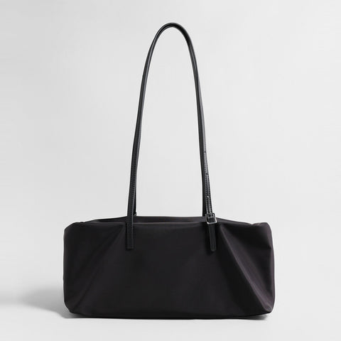 Nylon Boston Shoulder Bag – Structured Waterproof Boxy Bag with Adjustable Leather Straps
