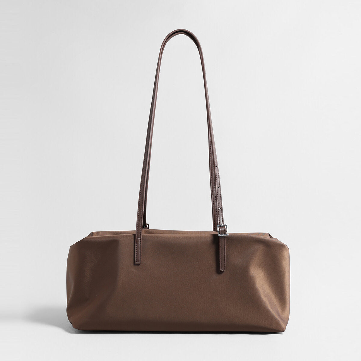 Nylon Boston Shoulder Bag – Structured Waterproof Boxy Bag with Adjustable Leather Straps