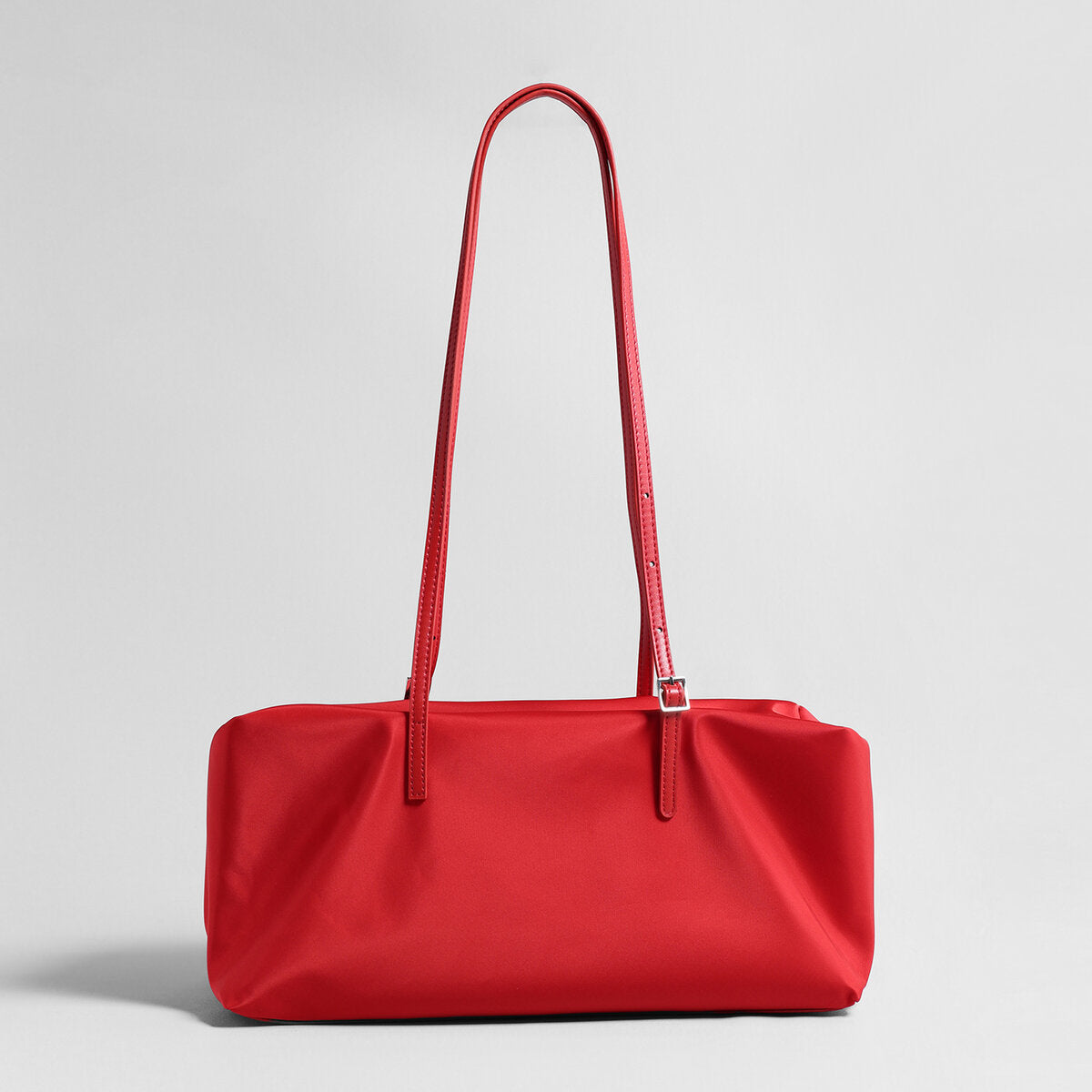 Nylon Boston Shoulder Bag – Structured Waterproof Boxy Bag with Adjustable Leather Straps