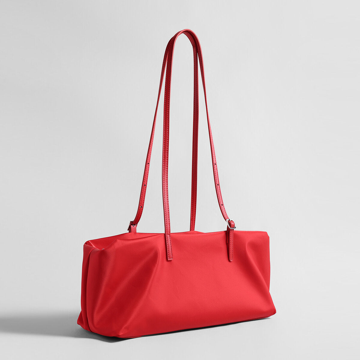 Nylon Boston Shoulder Bag – Structured Waterproof Boxy Bag with Adjustable Leather Straps