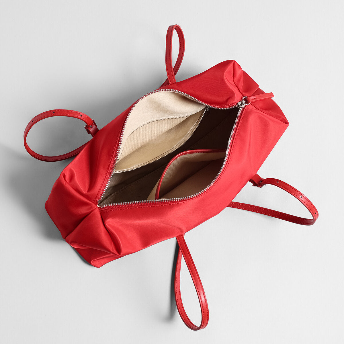Nylon Boston Shoulder Bag – Structured Waterproof Boxy Bag with Adjustable Leather Straps
