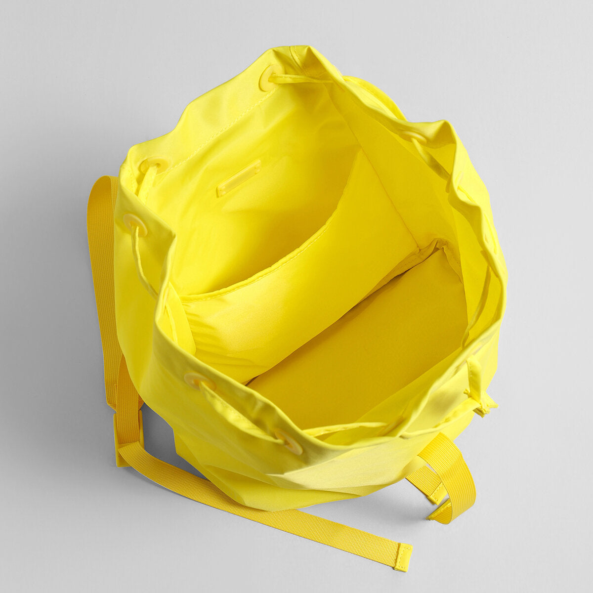 Nylon Drawstring Flap Backpack – Lightweight Bucket-Shaped Daypack with Webbing Straps