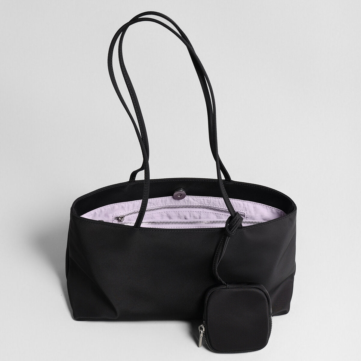 Nylon Tote Bag – Minimalist Waterproof Design with Contrast Lining and Mini Pouch
