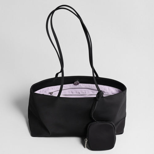 Nylon Tote Bag – Minimalist Waterproof Design with Contrast Lining and Mini Pouch