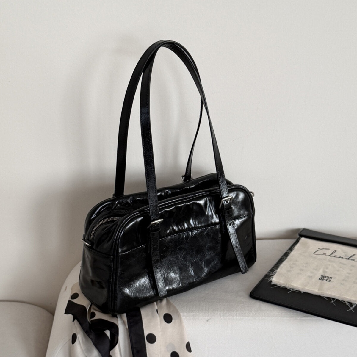 Oil-Wax Leather Boston Bowling Shoulder Bag – Vintage Boxy Toast Handbag
