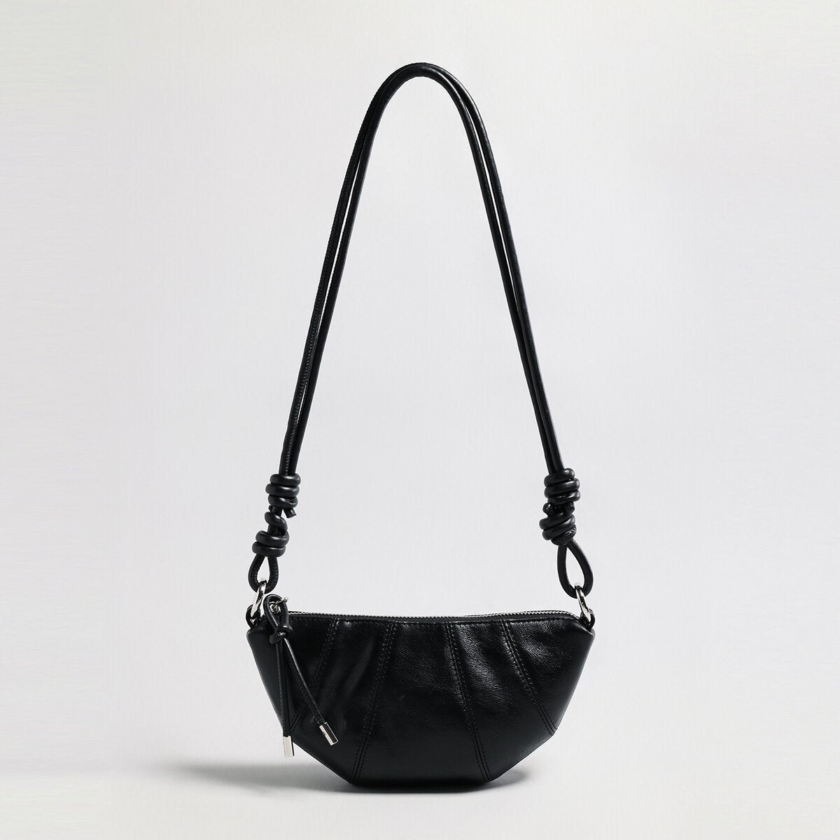 Oil-Wax Leather Crescent Shoulder Bag – Knotted Strap Crossbody
