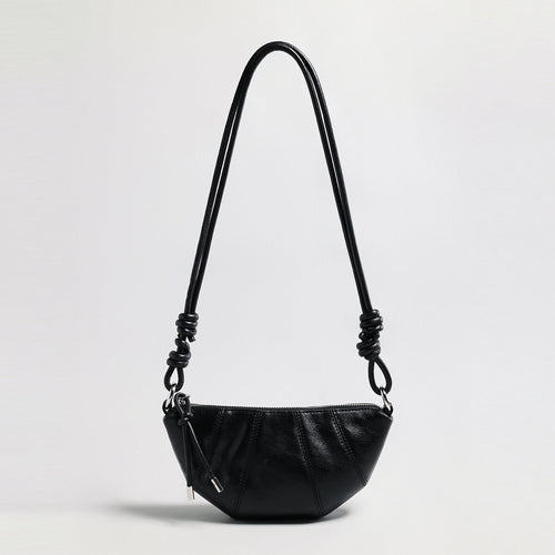 Oil-Wax Leather Crescent Shoulder Bag – Knotted Strap Crossbody