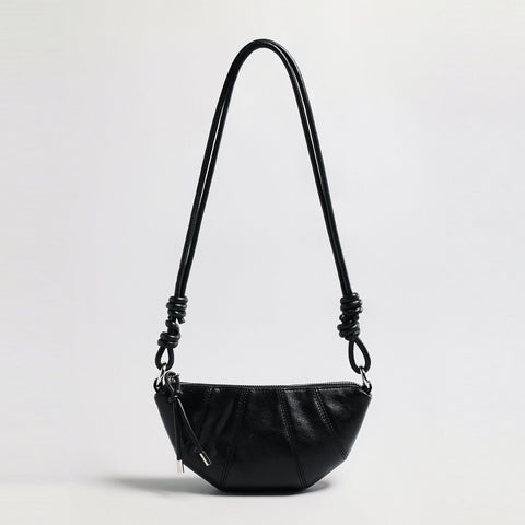 Oil-Wax Leather Crescent Shoulder Bag – Knotted Strap Crossbody