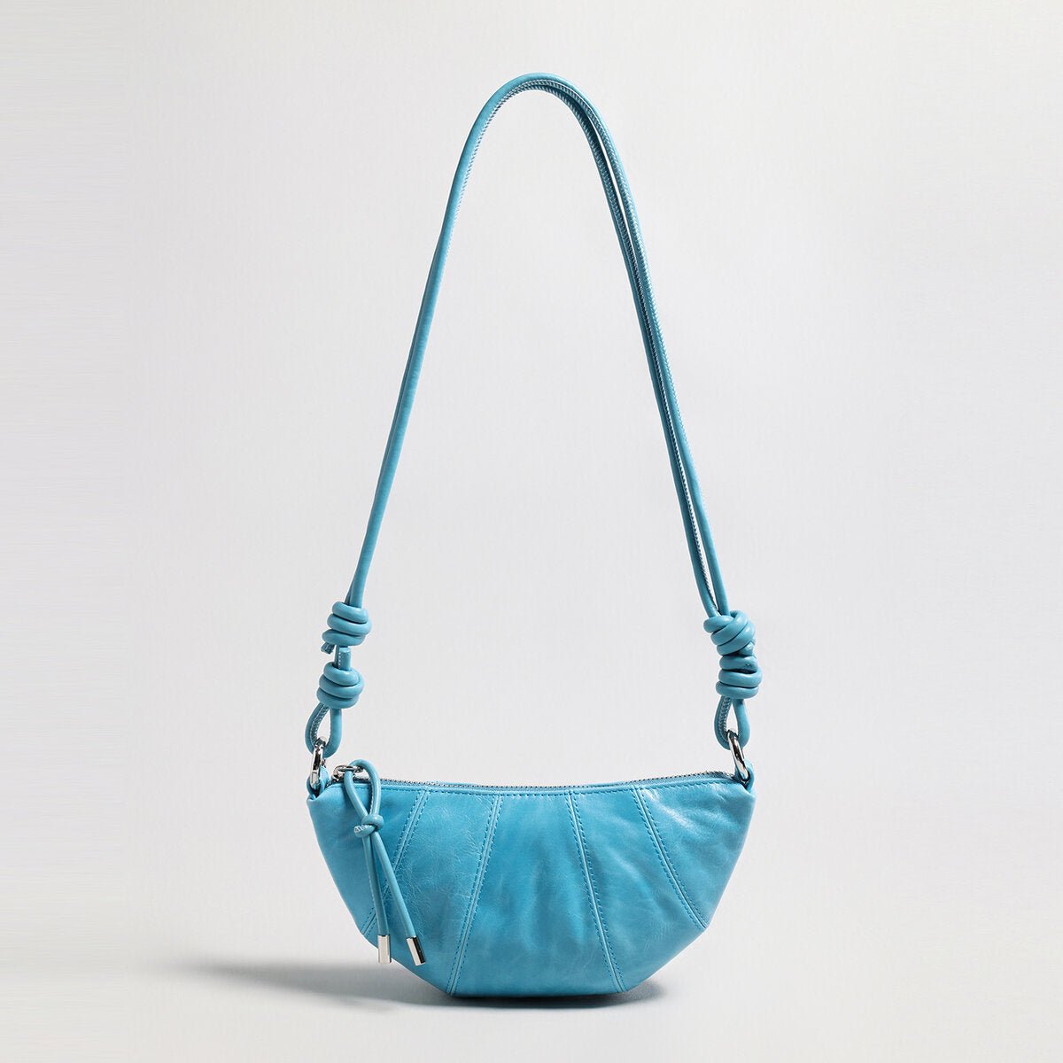 Oil-Wax Leather Crescent Shoulder Bag – Knotted Strap Crossbody