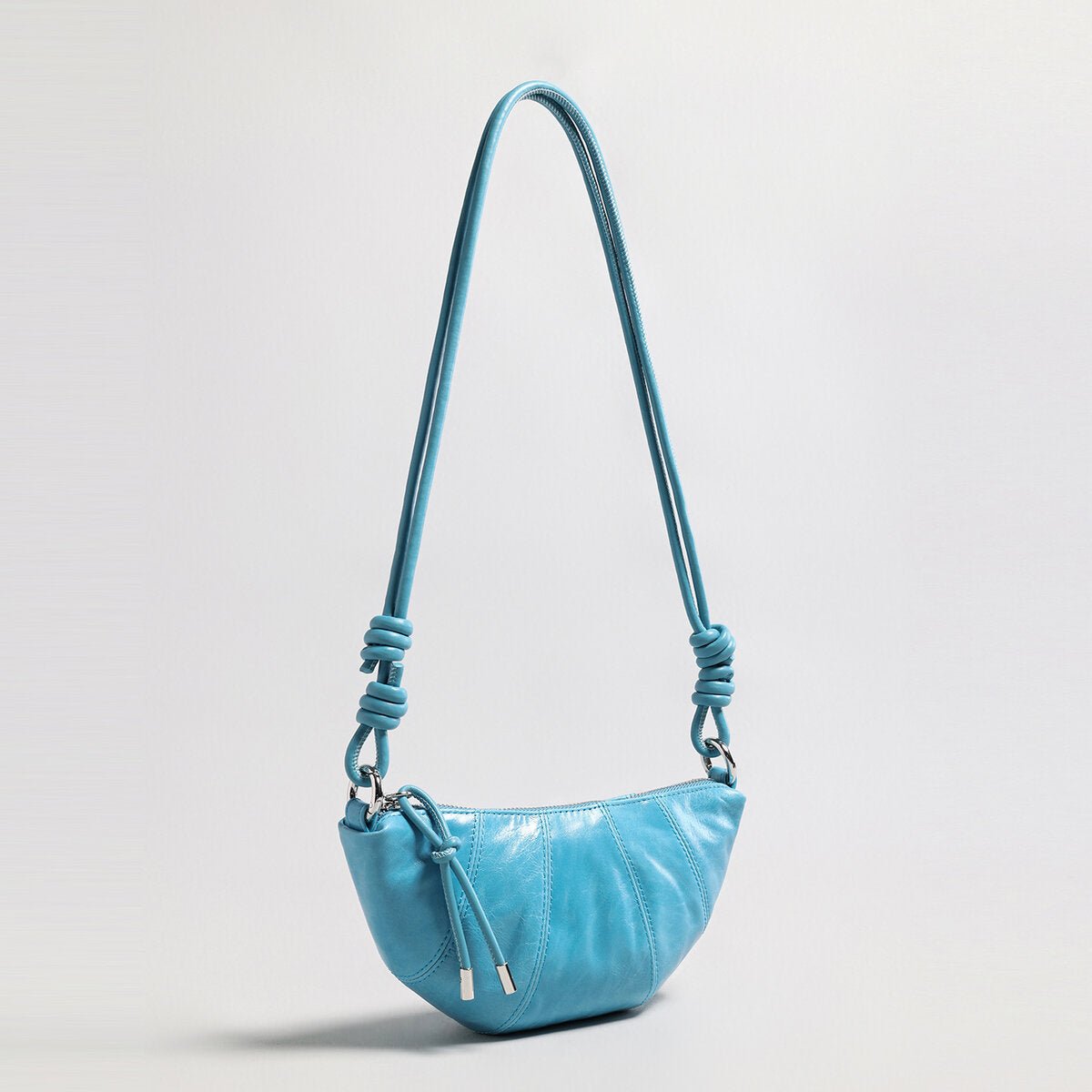 Oil-Wax Leather Crescent Shoulder Bag – Knotted Strap Crossbody