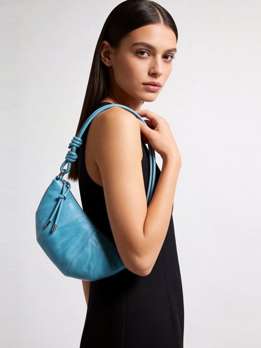 Oil-Wax Leather Crescent Shoulder Bag – Knotted Strap Crossbody