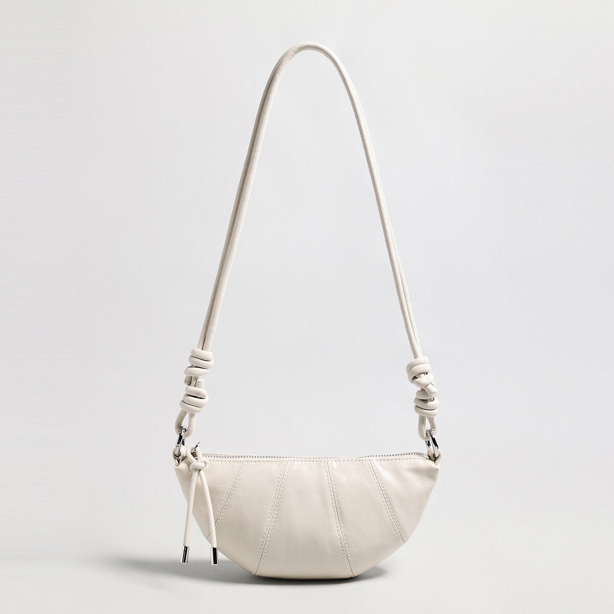 Oil-Wax Leather Crescent Shoulder Bag – Knotted Strap Crossbody