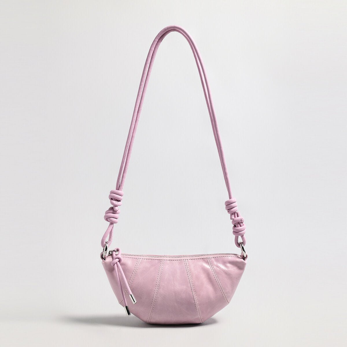 Oil-Wax Leather Crescent Shoulder Bag – Knotted Strap Crossbody