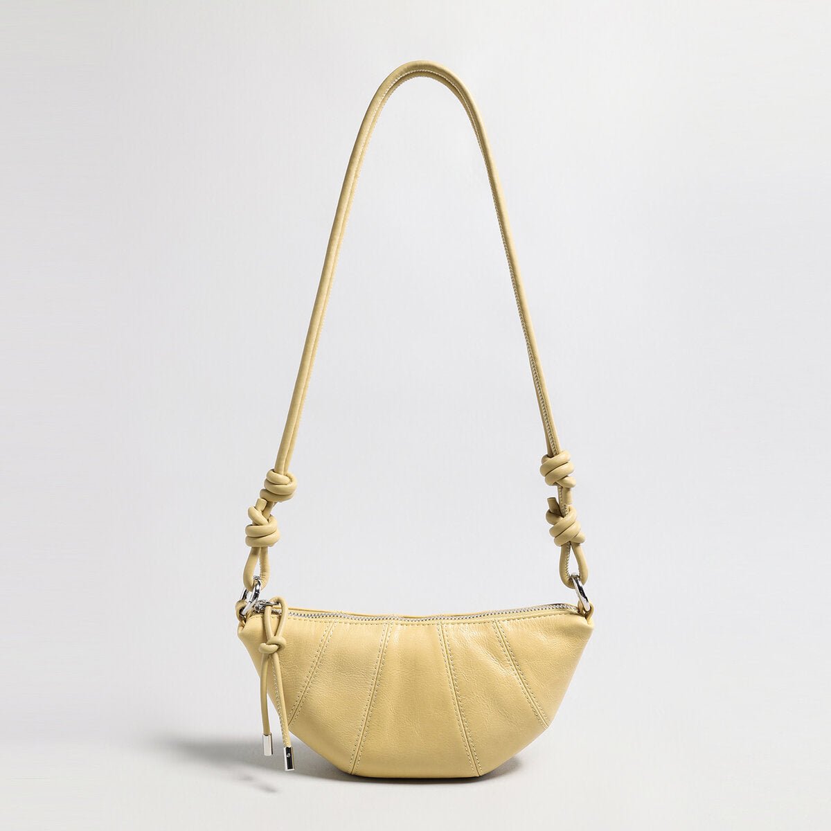 Oil-Wax Leather Crescent Shoulder Bag – Knotted Strap Crossbody