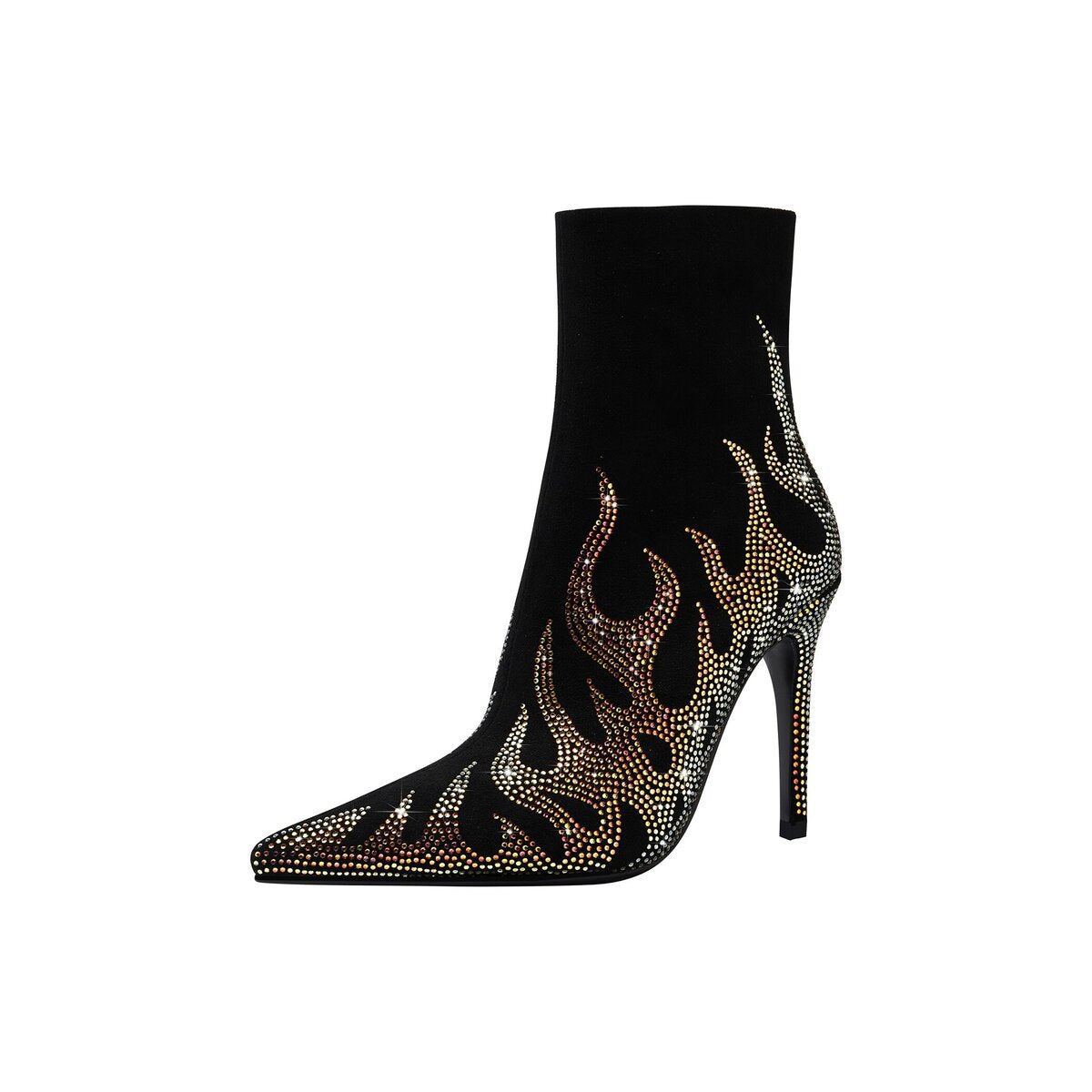 Ombré Crystal Flame Pointed Toe Stiletto Ankle Boots