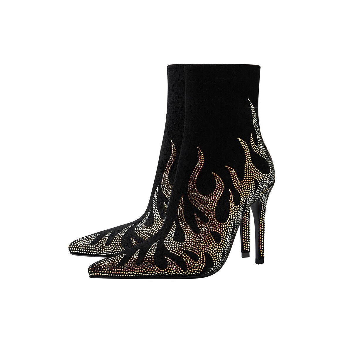 Ombré Crystal Flame Pointed Toe Stiletto Ankle Boots