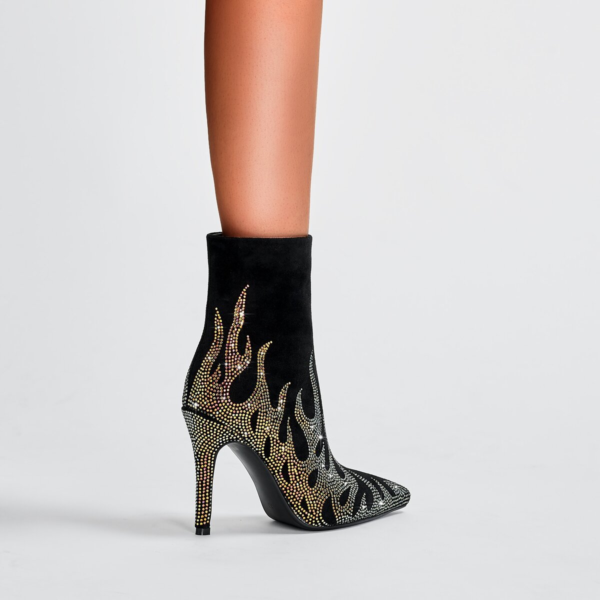 Ombré Crystal Flame Pointed Toe Stiletto Ankle Boots