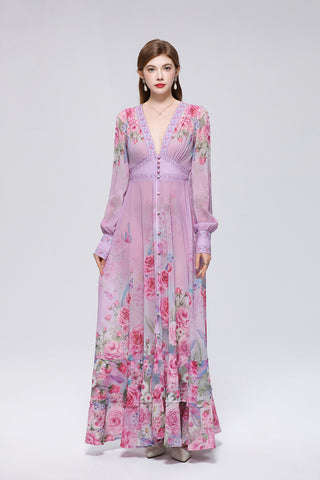 Ombre Rose & Butterfly Maxi Dress