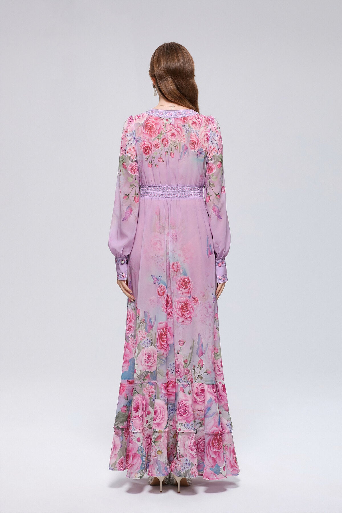 Ombre Rose & Butterfly Maxi Dress