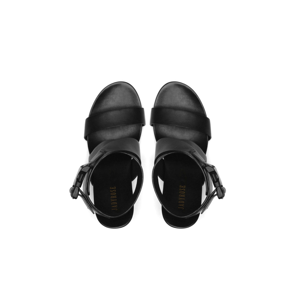open toe buckle strap sandals all black 4
