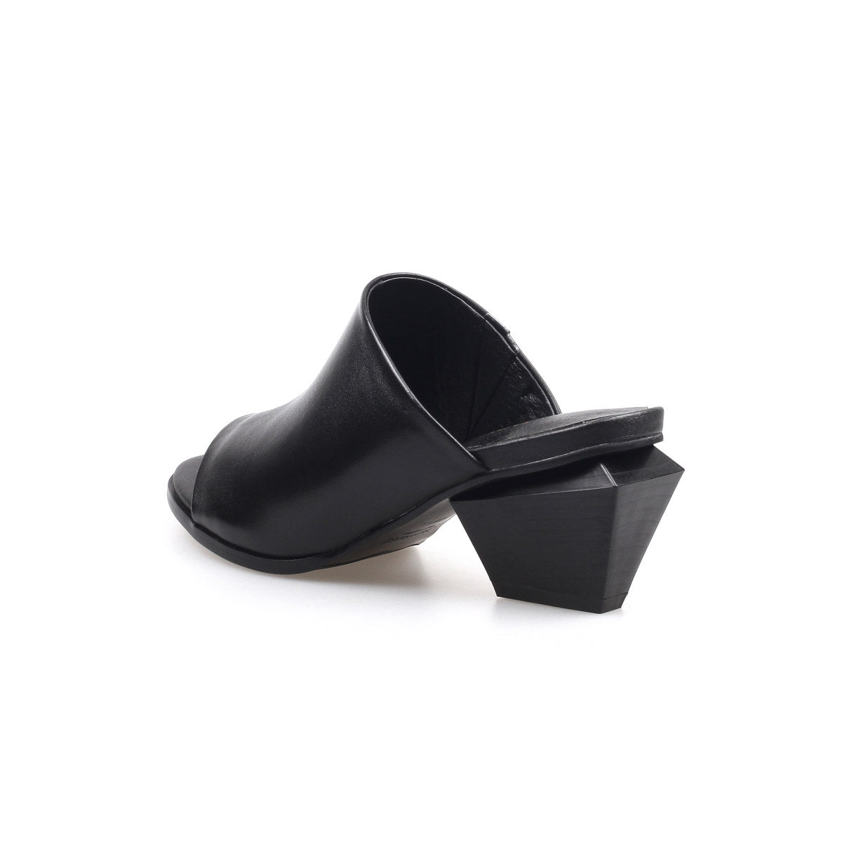 open toe mules with trapezoidal heels all black 3